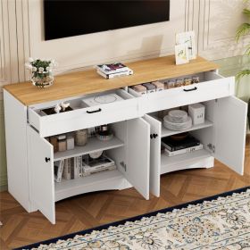 ON-TREND Farmhouse TV Stand with 2 Drawers for TVs Up to 70", Versatile Wood Grain Sideboard with Adjustable Shelves