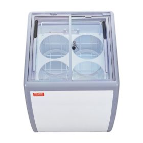 VEVOR Commercial Ice Cream Display Case, 5.6 Cu.ft Chest Freezer, Mobile Glass Top Deep Freezer, Restaurant Gelato Dipping Cabinet with 4 Large T